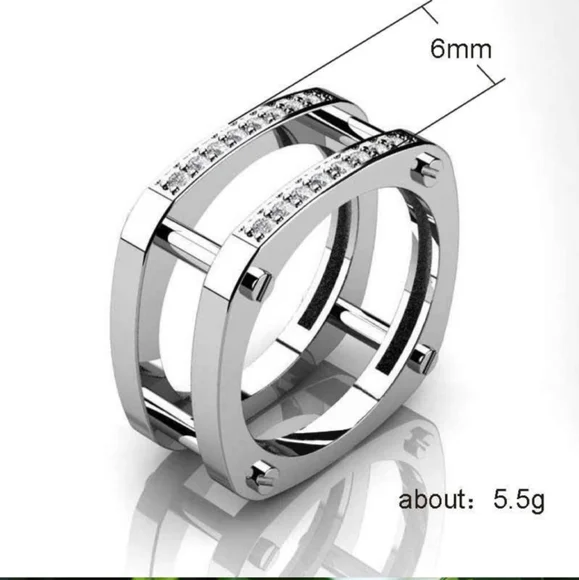 New Unisex 925 Silver Square Diamond Ring - Picture 2 of 8